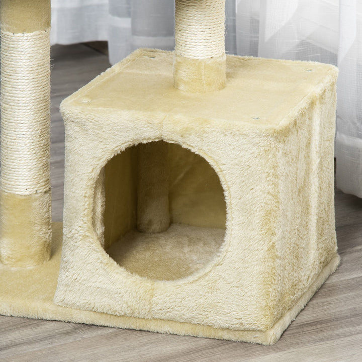 Kradsetræ med sisal, klatretræ, kattemøbler, kradsebræt med blødt plysdyr, stald, e1-klasse spånplade, beige 50 x 30 x 81,5 cm