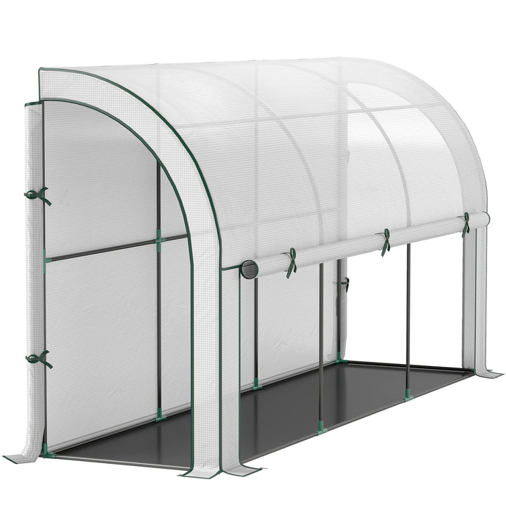 Vægmonteret drivhus, tilgængeligt plantehus, plastikpresenning, 300 x 80 x 157 cm, hvid