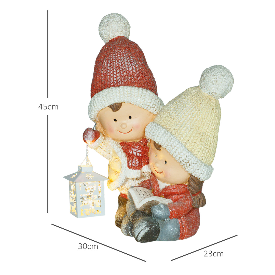 Julenisse med bog og lanterne, led, batteridrevet, 30 x 23 x 45 cm