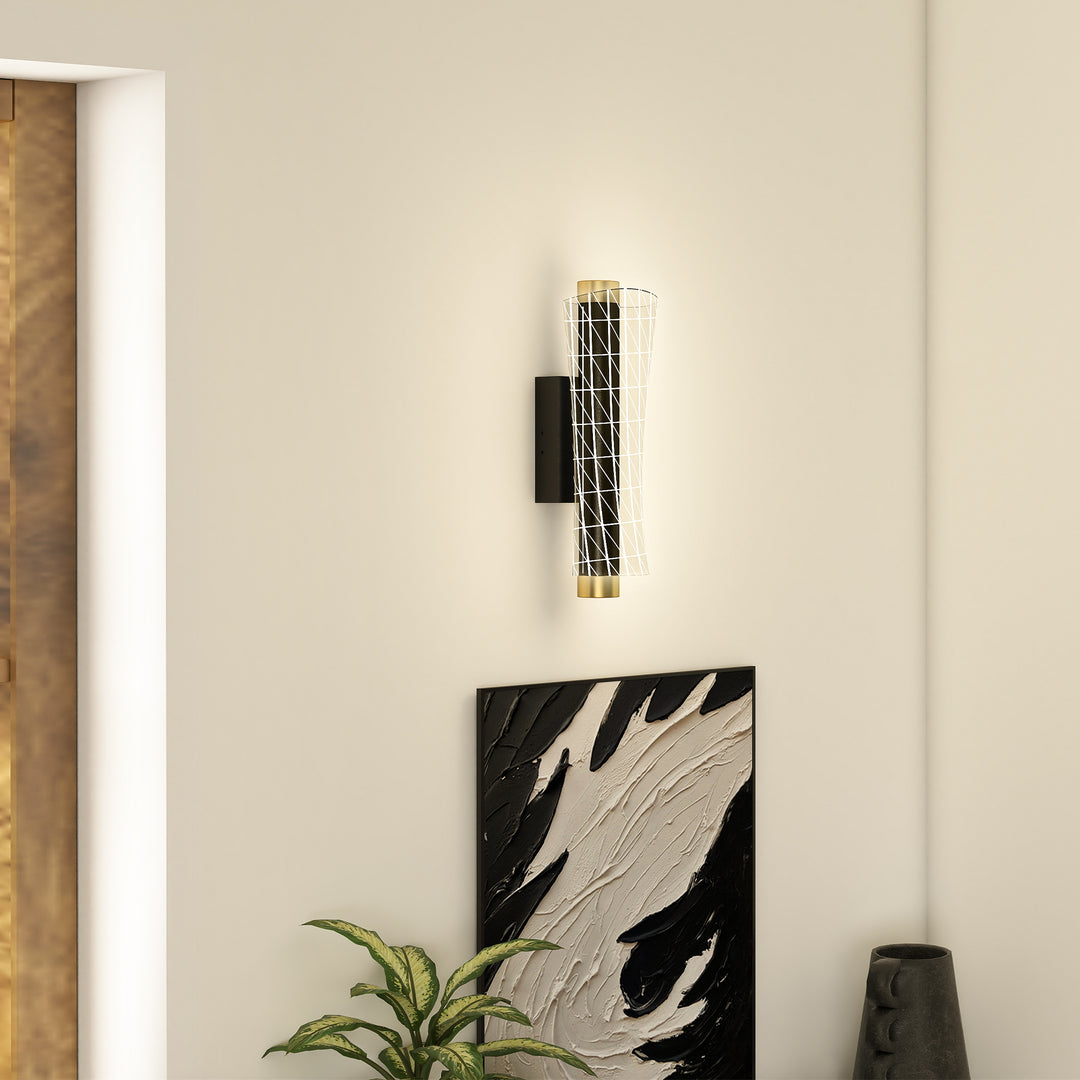 Indendørs væglampe med LED-lys, gitterdesign, dæmpbar sengelampe, metal, sort
