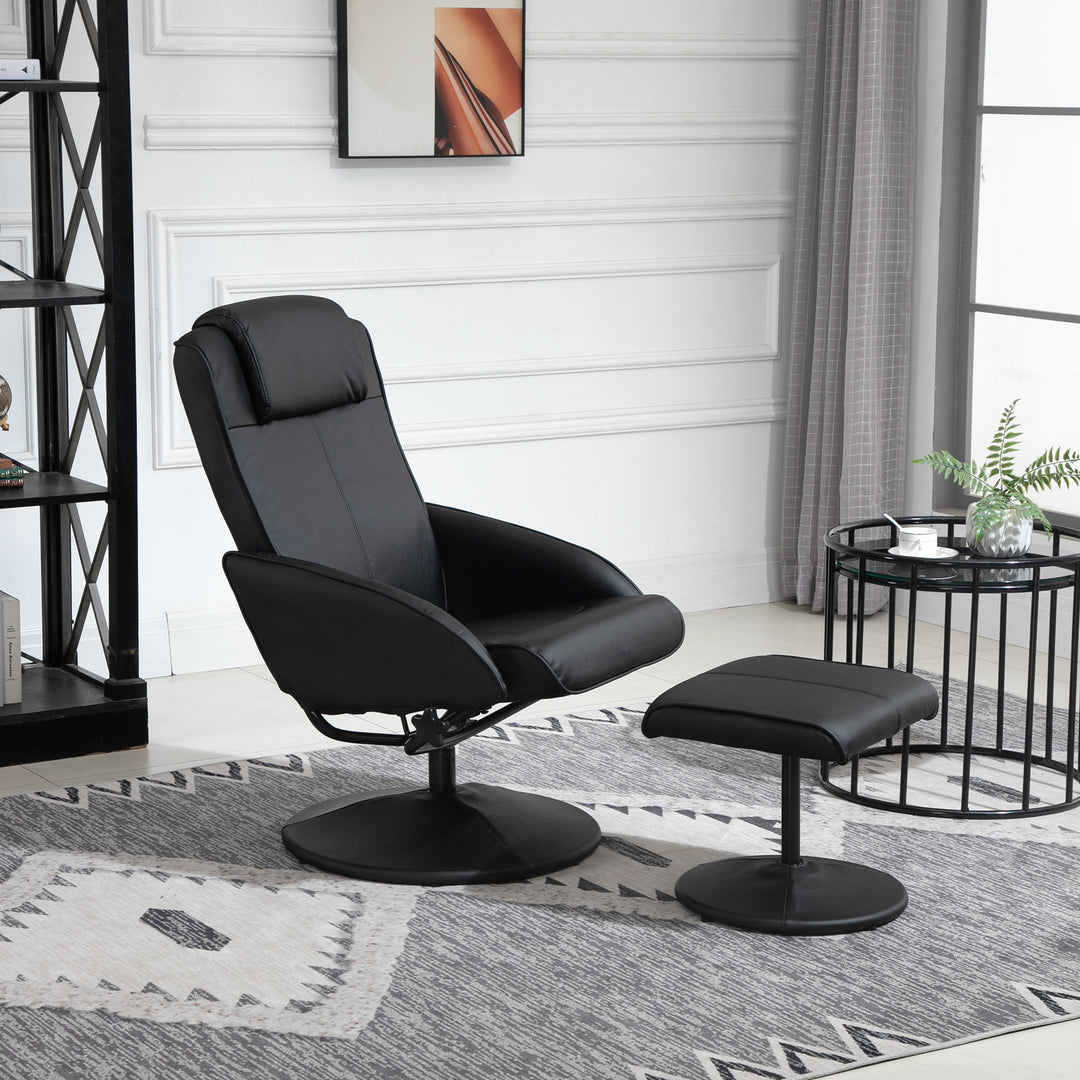 Lænestol med fodskammel, betræk i kunstlæder, lænestol, ergonomisk design, sort