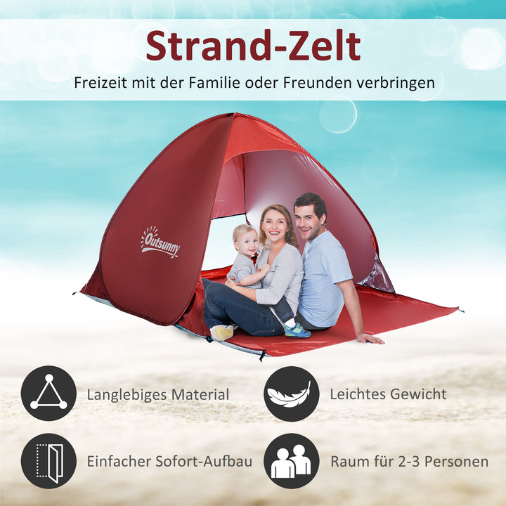 Pop-up telt, strandtelt, campingtelt, polyester, 200 x 150 x 119 cm, rød