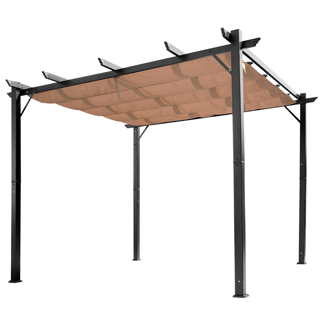 Pergola pavillon med justerbart stoftag 3 x 4 m terrassebaldakin aluminium solskærm baldakin terrasse have grå+brun