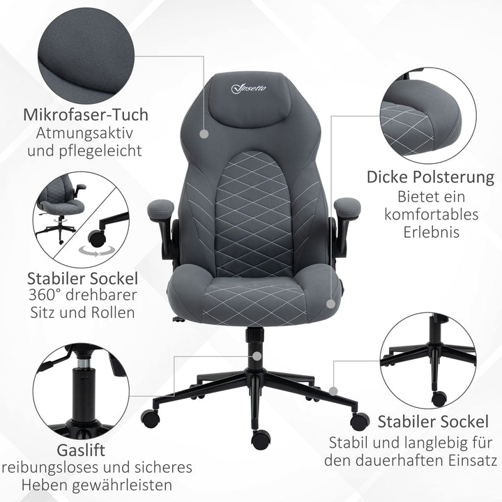 Kontorstol med ryglæn, højdejusterbart, foldbare armlæn, vippefunktion, mørkegrå