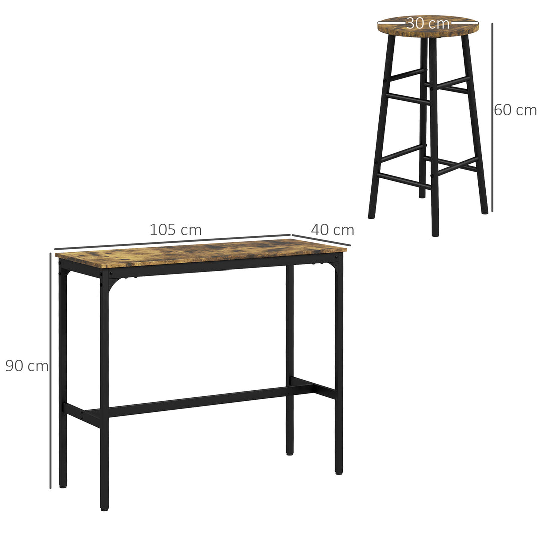 Barbord med 2 stole i industrielt design sæt med 2 barstole med bord, industrielt design, 3 dele, brun + sort