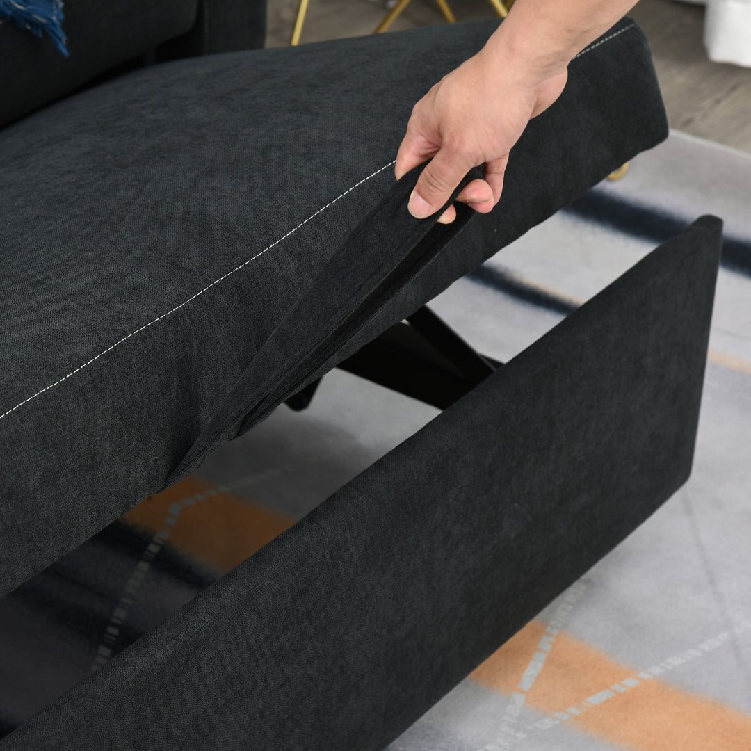 2-Personers sofa med sengefunktion, justerbar ryglæn, polstret sofa, fløjlslook, til stue, soveværelse, sort