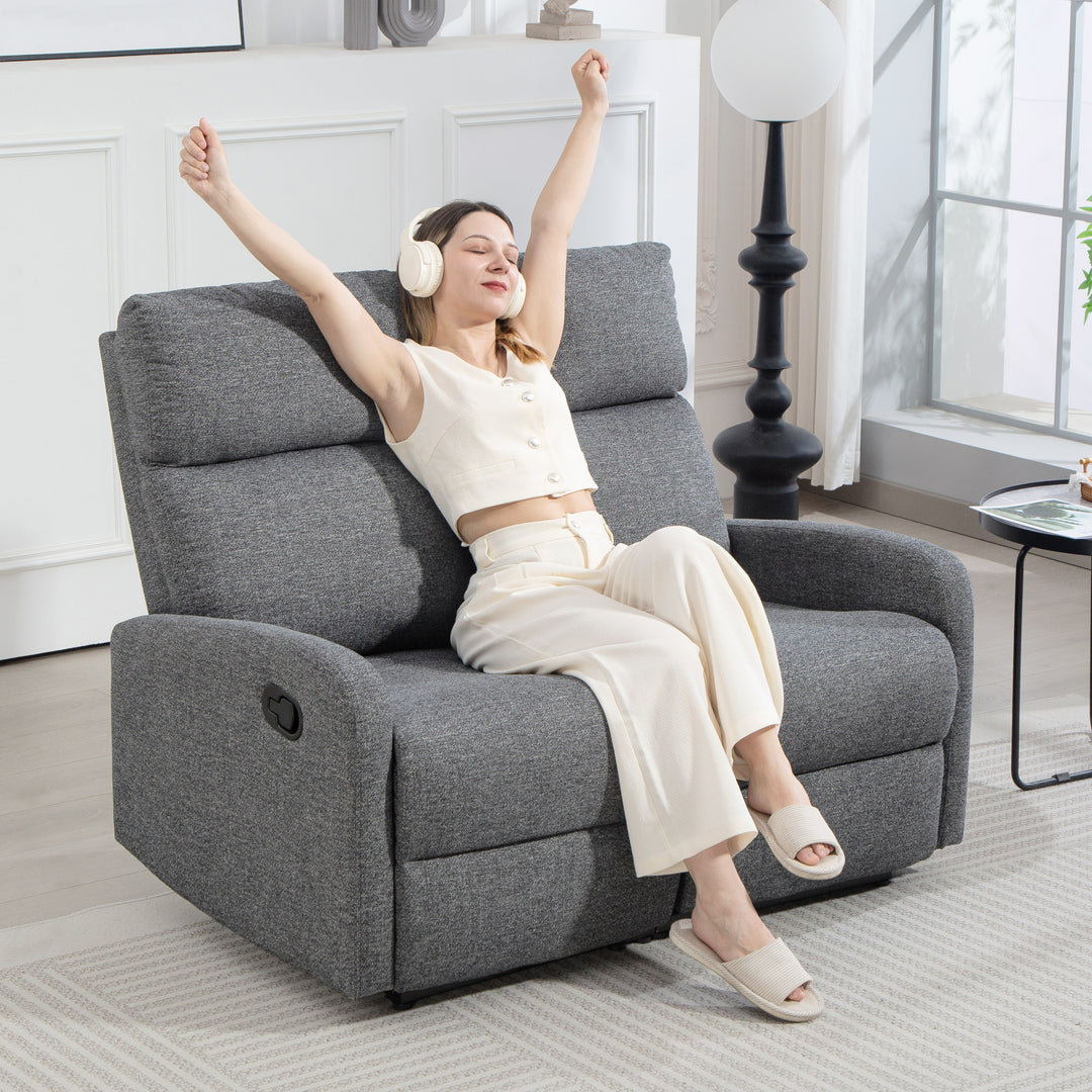 2-personers sofa, individuelt justerbare ryglæn, fodstøtte, stofbetræk, stål, grå