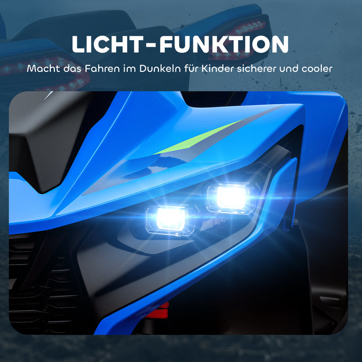 Elektrisk ATV til børn, 3-6 km/t, LED-forlygter, musik, USB, til alderen 3-8, blå