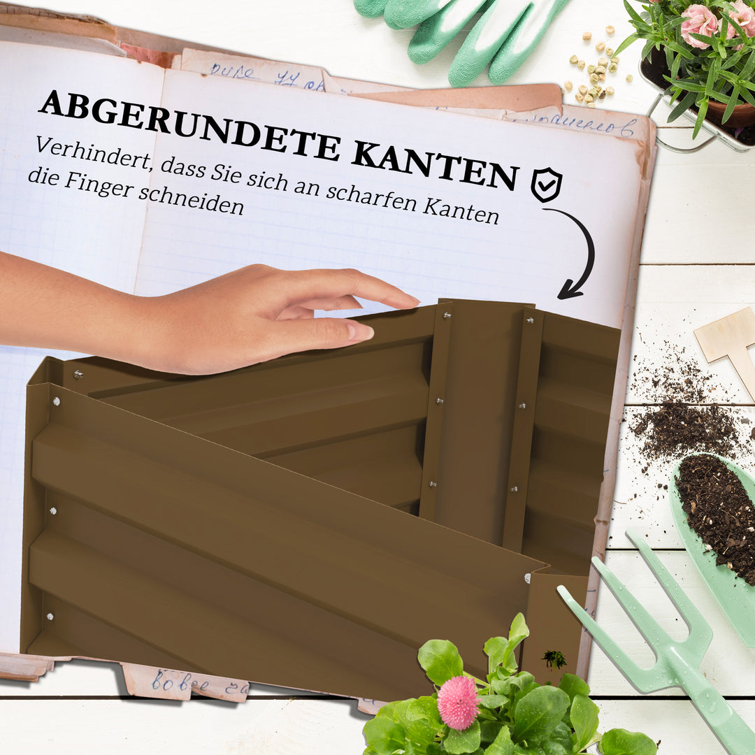 Højbed med espalier, plantekasse med klatrehjælp, åben bund, vejrbestandig, 61 cm x 61 cm x 140 cm, brun