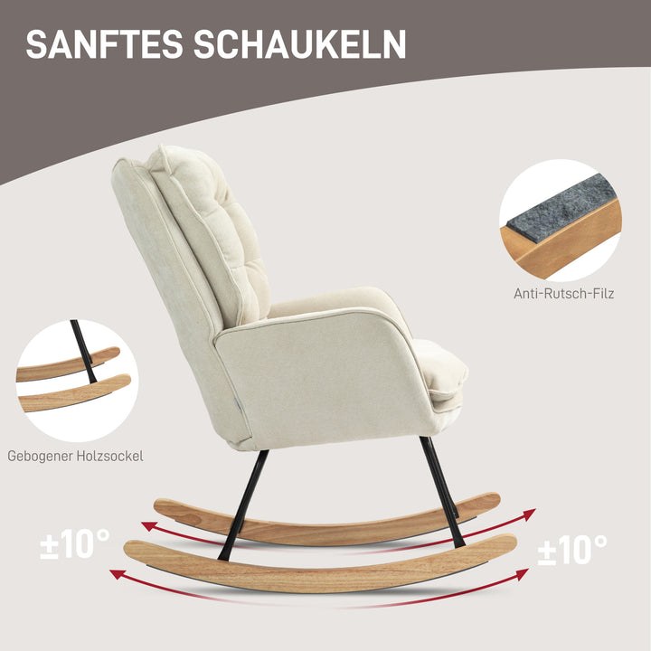Gyngestol, bredt sæde, høj ryg, bøgetræsstel, op til 120 kg, beige