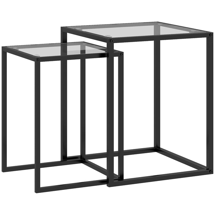 Sæt med 2 stabelbare sideborde/sofaborde med stålben, moderne design til stuen, sort
