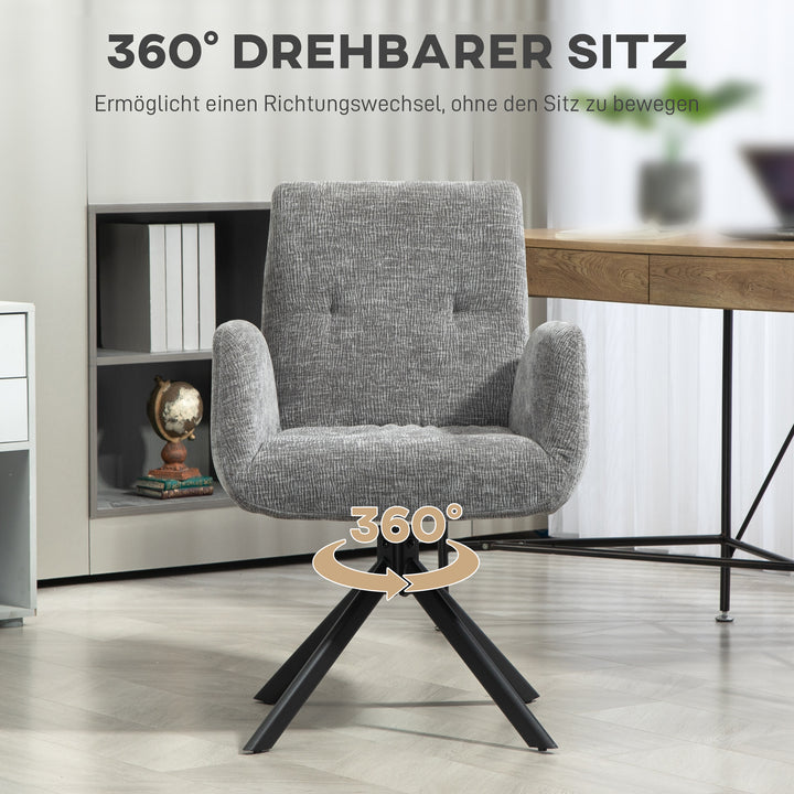 Polstret lænestol, accentstol, moderne design, drejefunktion, op til 120 kg, mørkegrå