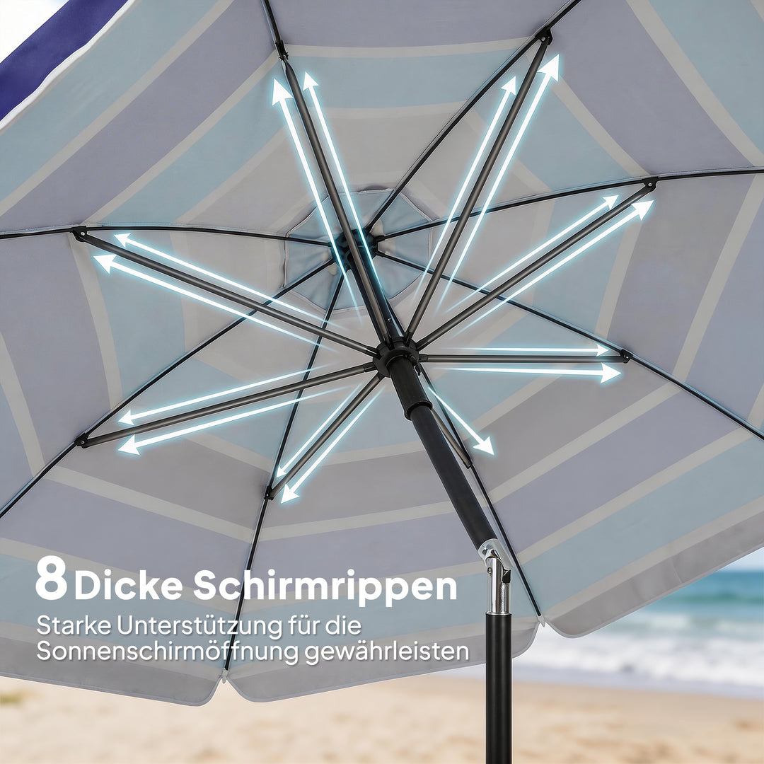 Strandparasol Ø198 cm UV30+ Strandparasol med foldbart bord, kopholder, justerbar hældning, flerfarvet