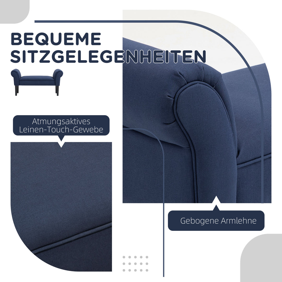 Polstret bænk til soveværelse og entré, bæreevne op til 130 kg, 102 x 36 x 51 cm, blå