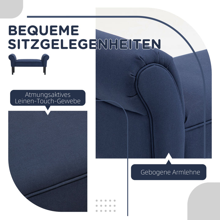 Polstret bænk til soveværelse og entré, bæreevne op til 130 kg, 102 x 36 x 51 cm, blå