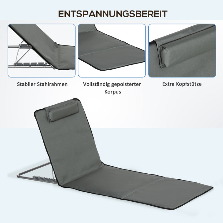 Sæt med 2 strandmåtter, justerbare, foldbare, 124L x 53B x 37-50H cm, grå