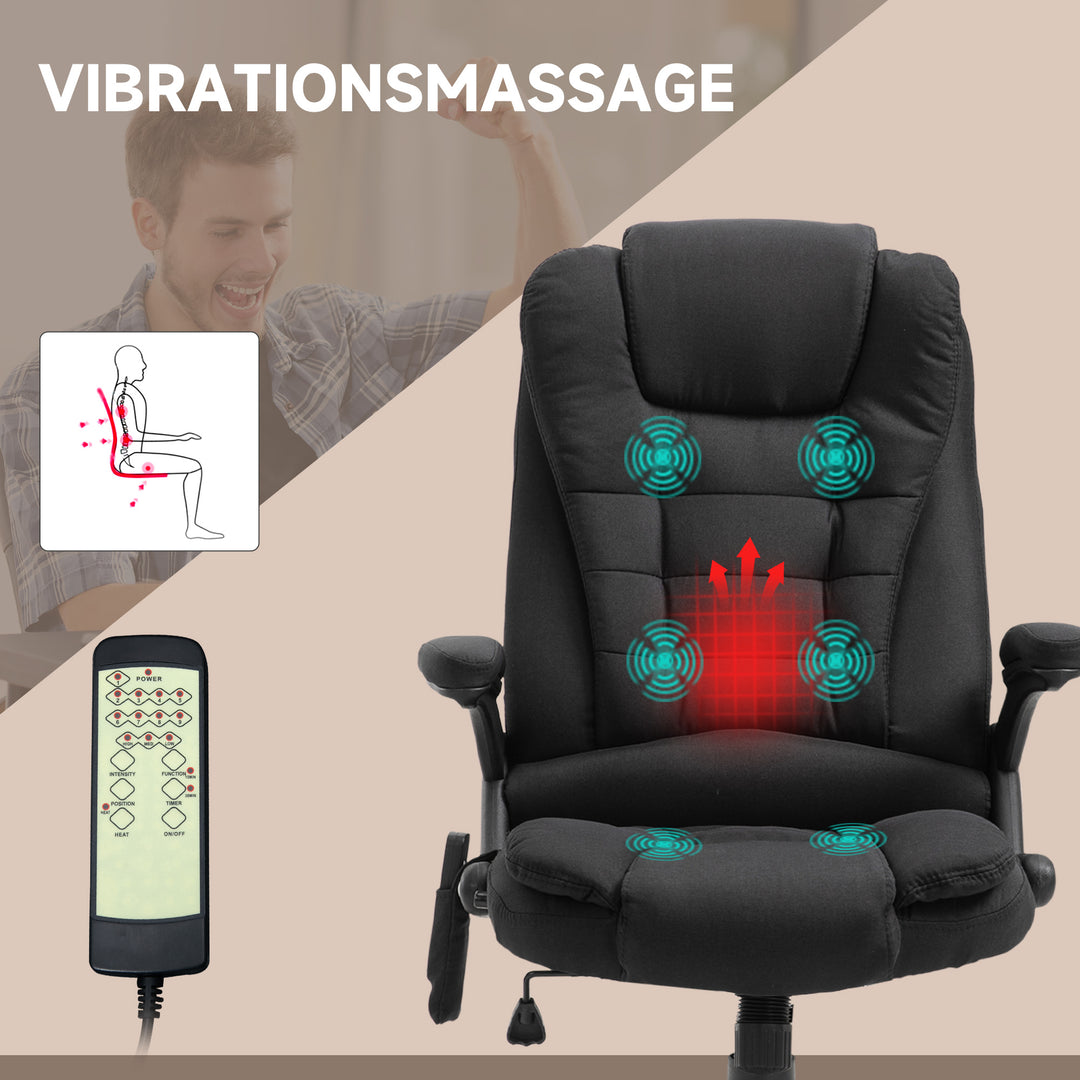 Kontorstol med vibrationsmassage, ergonomisk skrivebordsstol med varme- og lænefunktion, højdejusterbar lederstol med fjernbetjening, sidelomme, linnedlook, sort