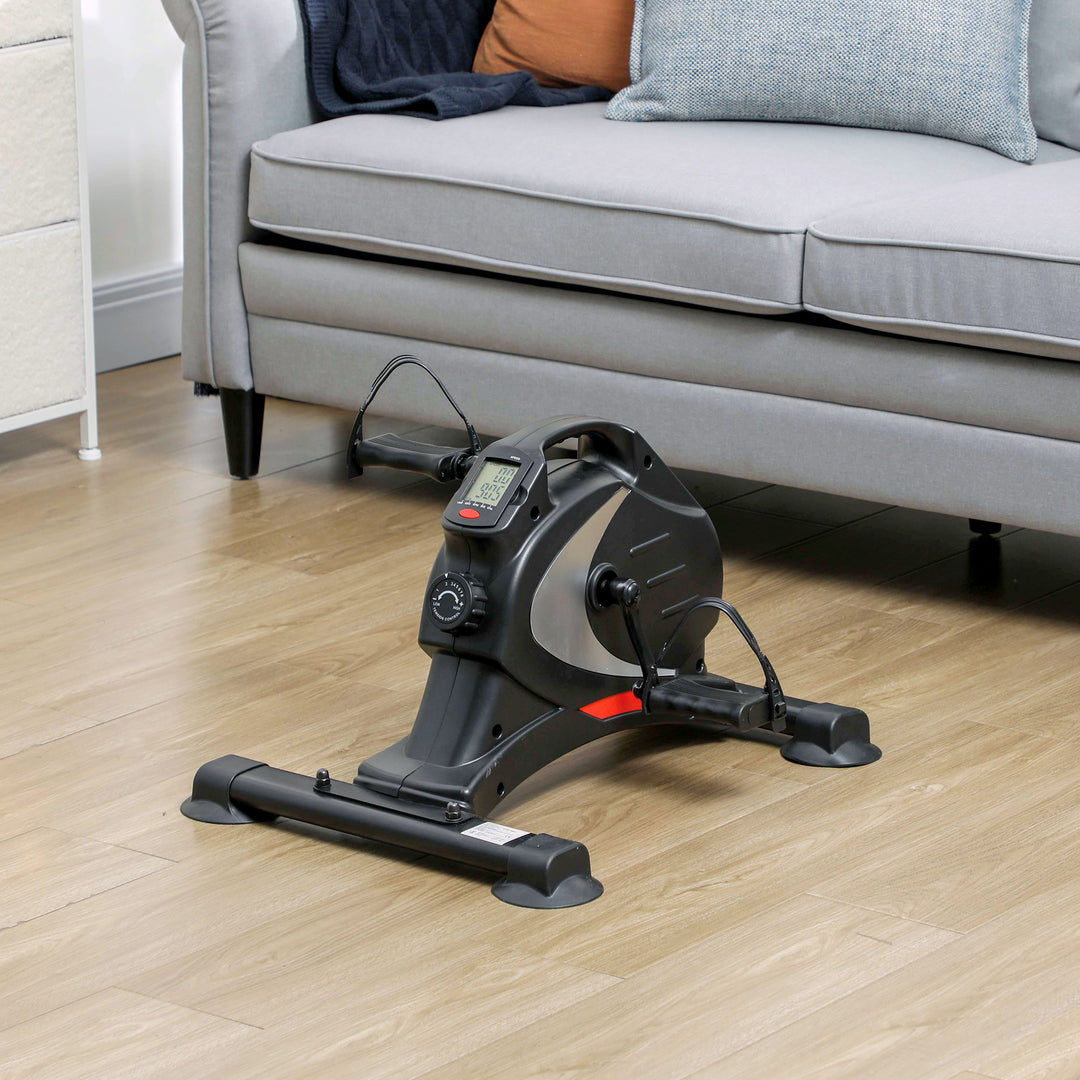 Mini motionscykel, fodpedaltræner, træningsredskab med 8 modstandsniveauer, lcd-skærm, metal, plastik, sort