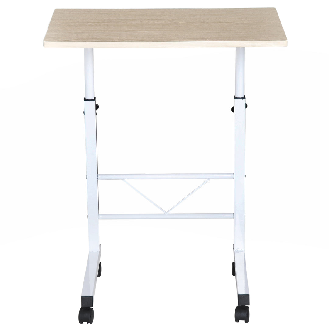 Sidebord højdejusterbart sofabord mobilt endbord med hjul låsebremser c-borde spånplade stål jern plastik hvid ahornfarve 60 x 40 x 68-78 cm