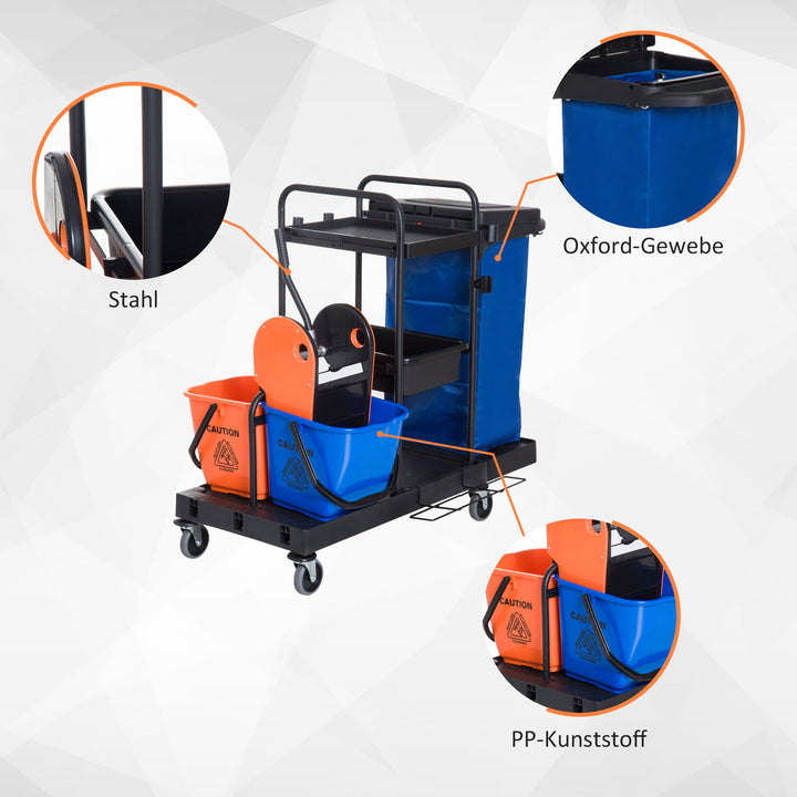 Rengøringsvogn moppevognssystemvogn med 4 letløbende hjul sort+blå+orange 111 × 63,3 × 103 cm