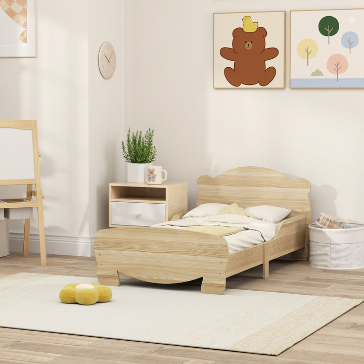 Børneseng, ungdomsseng, husseng med bjørnedesign, legeseng til 3-6 år gamle børn, 143,5 x 80 x 55 cm, naturtræ