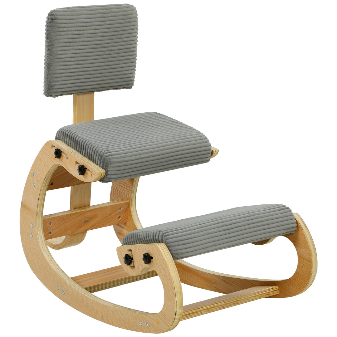 Ergonomisk knælestol med ryglæn, corduroy-look, grå