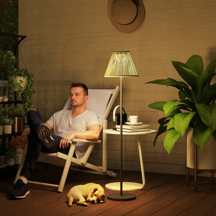 Solcellegulvlampe, rottingstil, solcellelamper med lyssensor, 25 LED-lys, solcellelampe i boho-stil, Ø33 x 135 cm