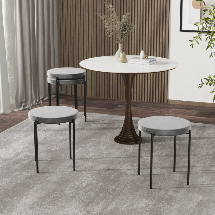 Sæt med 4 stabelbare spisestuestole med polstret sæde, fløjlslook fløjlsskammel til køkken/spisestue metalgrå 41,5 x 41,5 x 46 cm