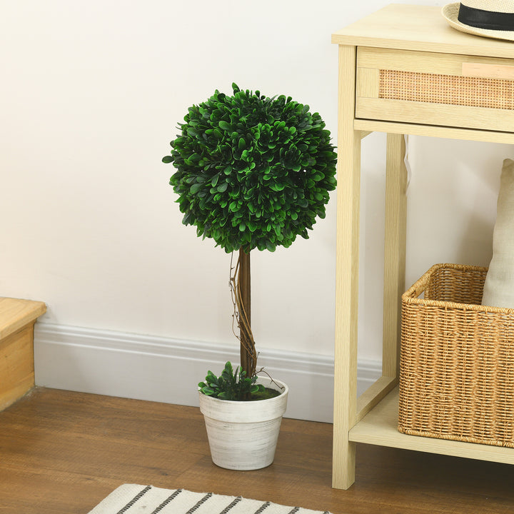 Sæt med 2 kunstige buksbomplanter, kunstige planter, inklusive kunstig mos, 1 plantekasse, 28 cm x 28 cm x 60 cm, grøn