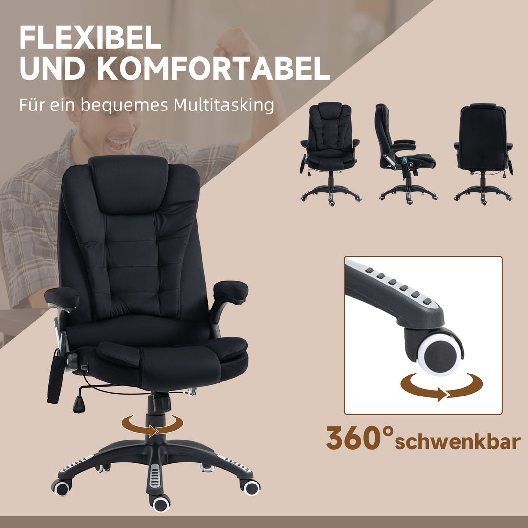 Kontorstol med massage- og varmefunktion, ergonomisk, højdejusterbar, sort