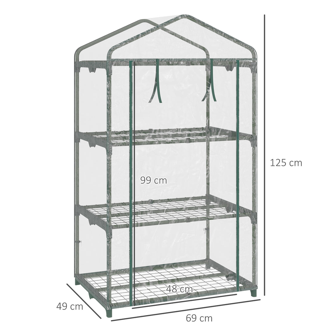 Drivhus med hylder, vintersikkert foliedrivhus til altan, 69 x 49 x 125 cm, transparent
