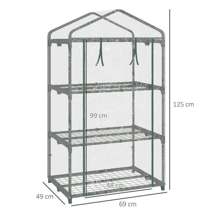 Drivhus med hylder, vintersikkert foliedrivhus til altan, 69 x 49 x 125 cm, transparent