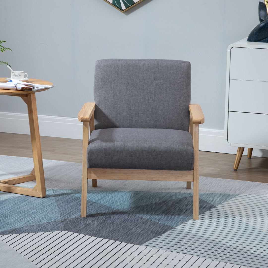 Skandinavisk accentstol, massivt træ, linnedlook, 64 cm x 70 cm x 72 cm, grå + natur