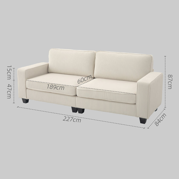 3-personers sofa med fløjlsbetræk, stuesofa med fjederkerne, op til 400 kg, 227 x 84 x 87 cm, cremehvid