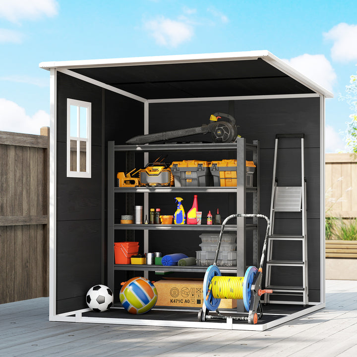 Haveskur 2,89 m², redskabsskur med trælook, 3 vinduer, dobbeltdør, ventilation, gulv, lås, 182 x 182 x 196 cm