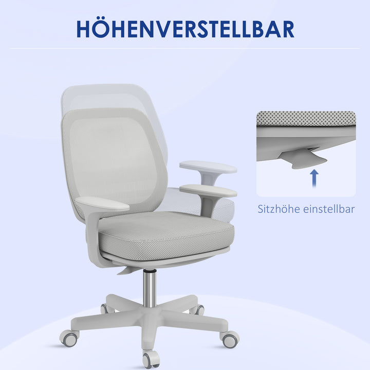 Kontorstol, ergonomisk skrivebordsstol med drejefunktion, højdejusterbar 55 x 48 x 82,5-94,5 cm, grå