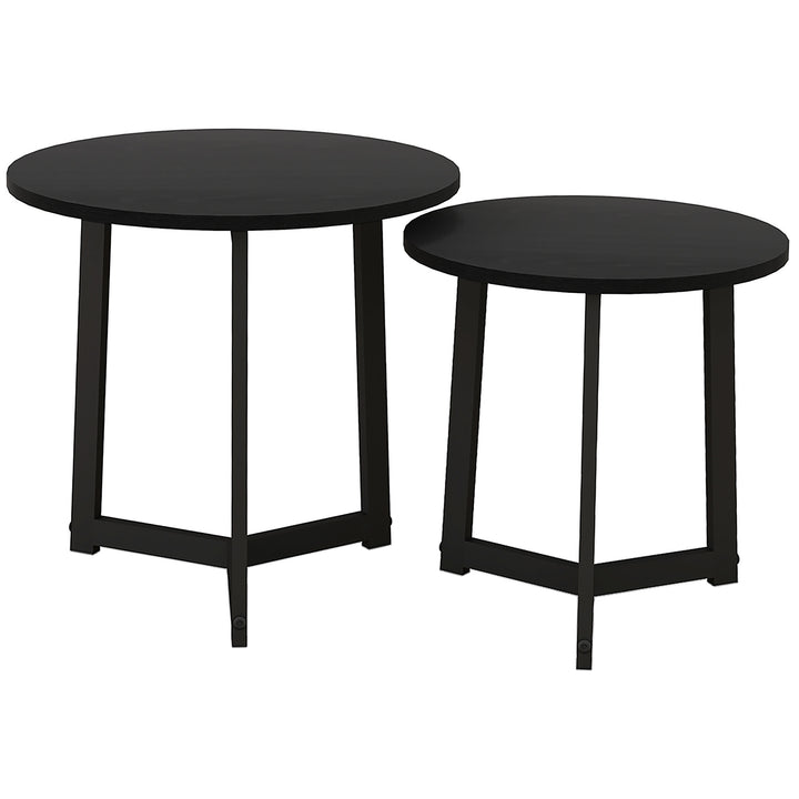 Moderne sofabordsæt med 2, metalstel, MDF, rundt design, stabelbart, sort
