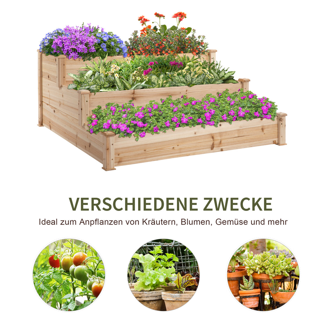 Højbed 3-lags havebed plantebed urtebed blomstertrappe til altanhaven naturlig grantræ 120 x 120 x 56 cm