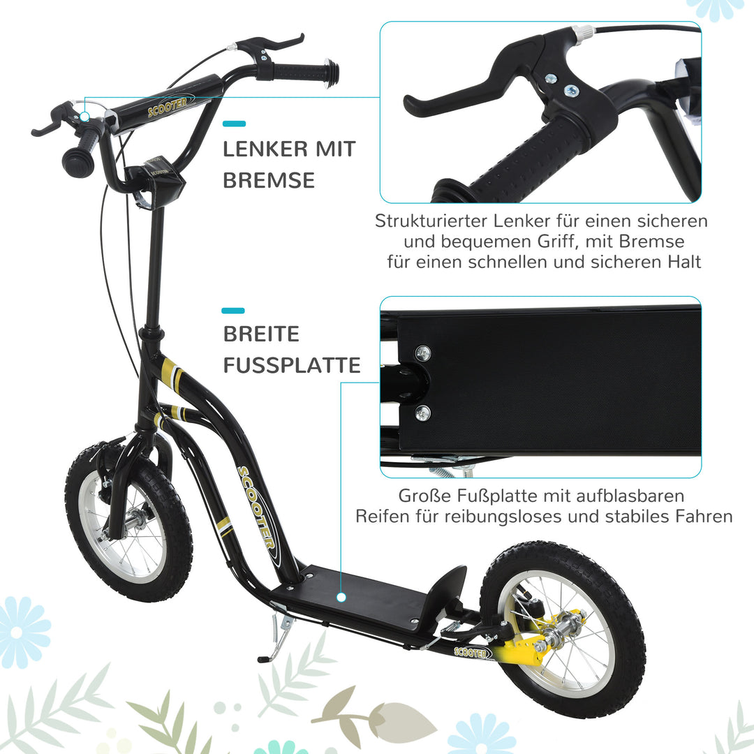 Børneløbehjul fra 5 år løbehjul børneløbehjul sparkløbehjul city scooter børneløbehjul kickboard med luftgummidæk 12 tommer gummi aluminium sort 120 x 58 x 85-95 cm