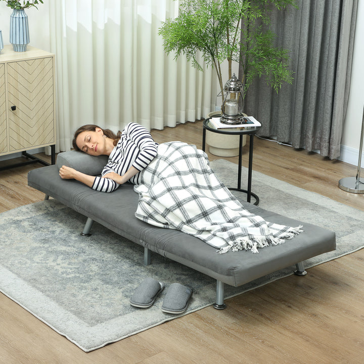 Klapstol med sengefunktion, foldbar afslapningsstol i fløjlslook, justerbar ryglæn, 75 x 70 x 75 cm, grå