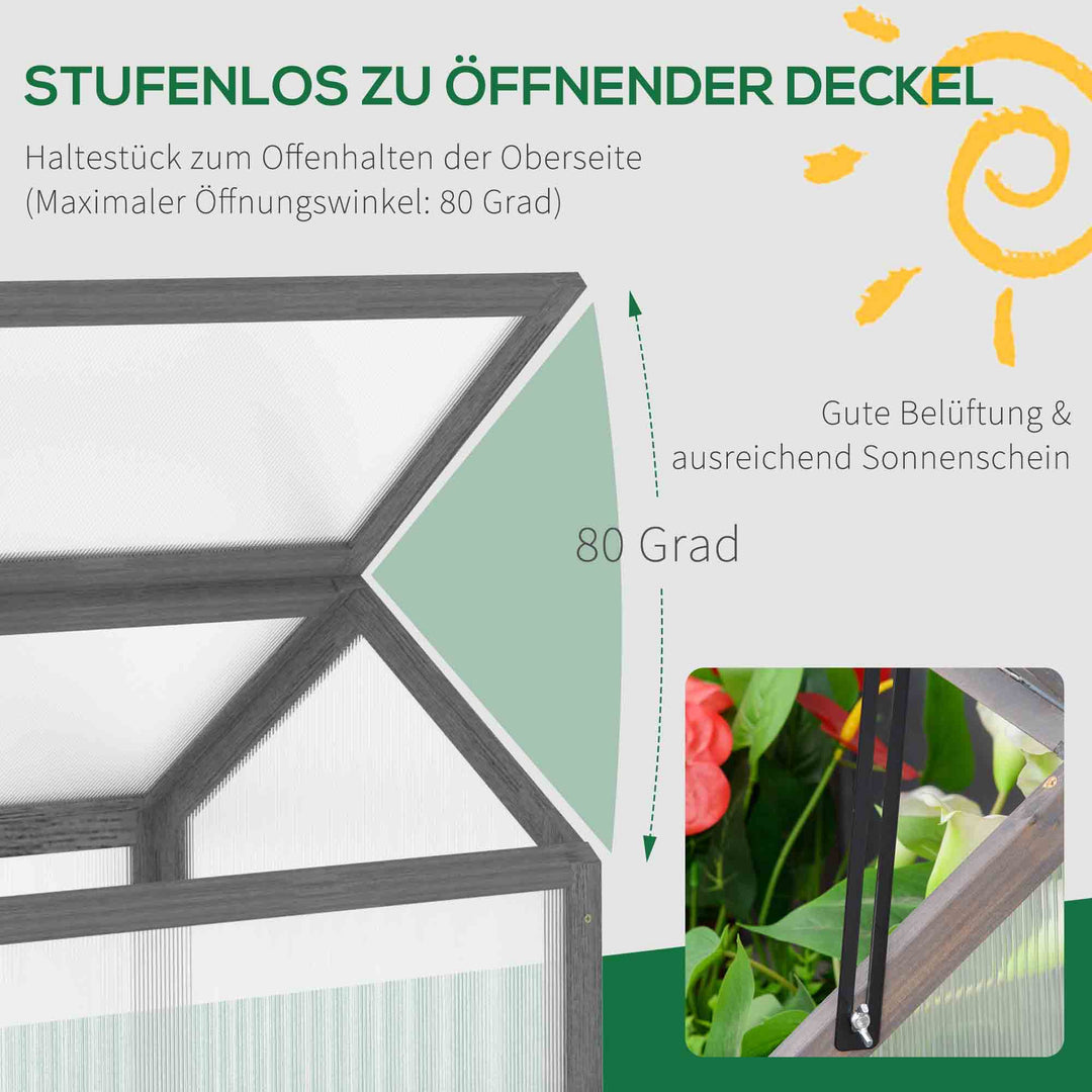 Mini-drivhus, kompakt træplantehus, polycarbonatpaneler, ventilationshul, 90l x 52b x 49,5h cm, grå