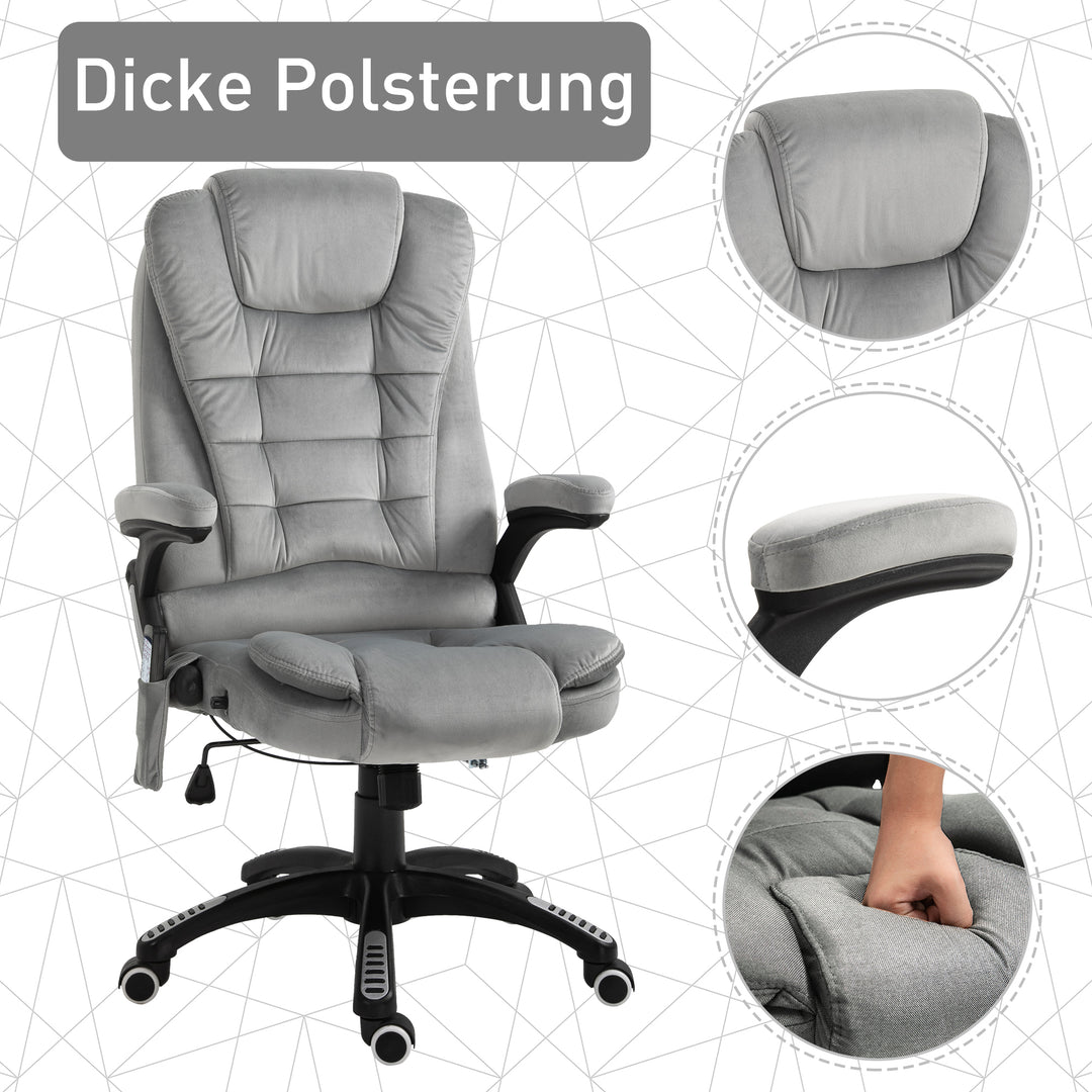Kontorstol med vibrationsmassage, ergonomisk skrivebordsstol med varme- og lænefunktioner, højdejusterbar lederstol med fjernbetjening, sidelomme, fløjlslook, brun