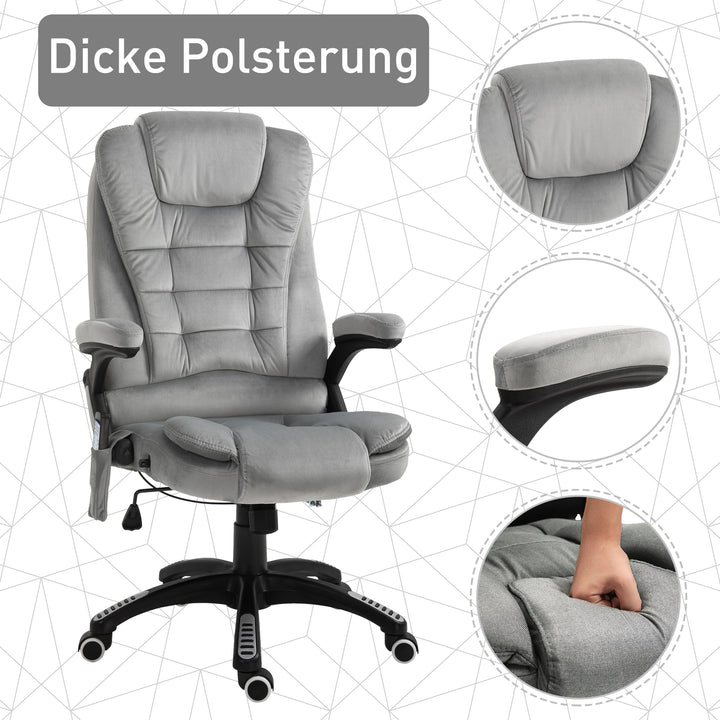 Kontorstol med vibrationsmassage, ergonomisk skrivebordsstol med varme- og lænefunktioner, højdejusterbar lederstol med fjernbetjening, sidelomme, fløjlslook, brun