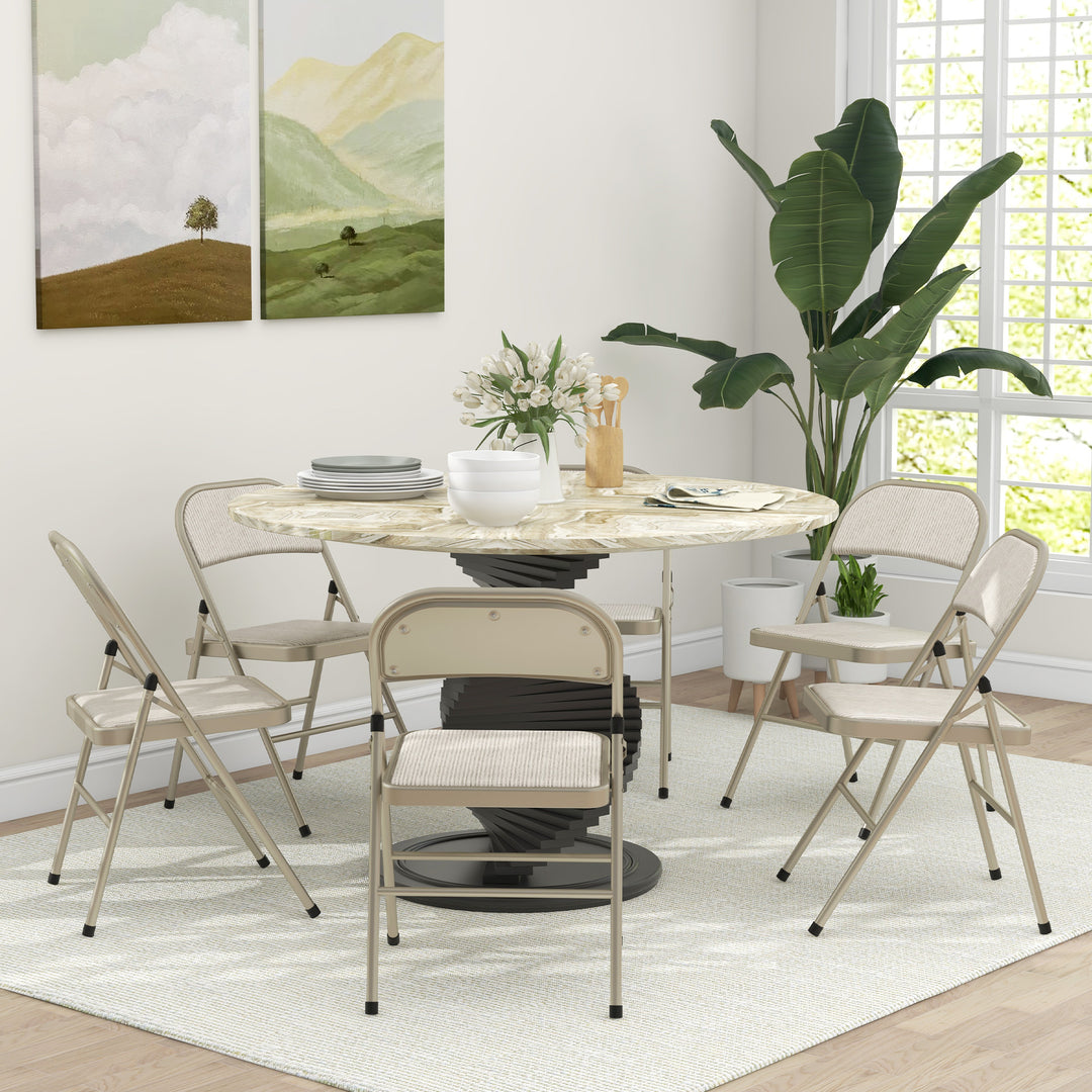 Sæt med 6 klapstole, bærbare kontorstole, stålben, klapstol til kontor, reception, venteværelse, beige linnedlook