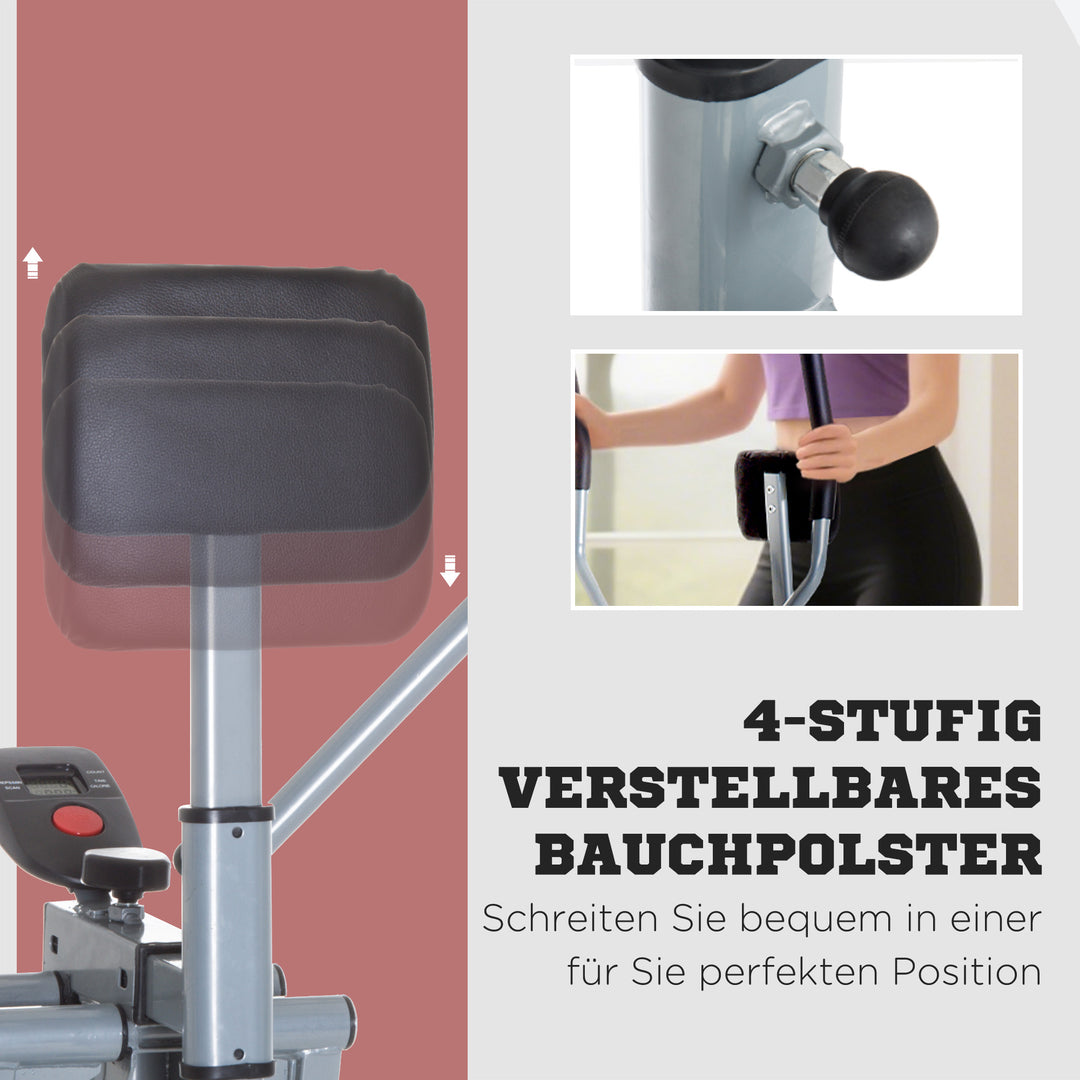Crosstrainer, motionscykel, lcd-skærm, justerbar brystpude, stål, sølv, 96 x 60 x 152 cm