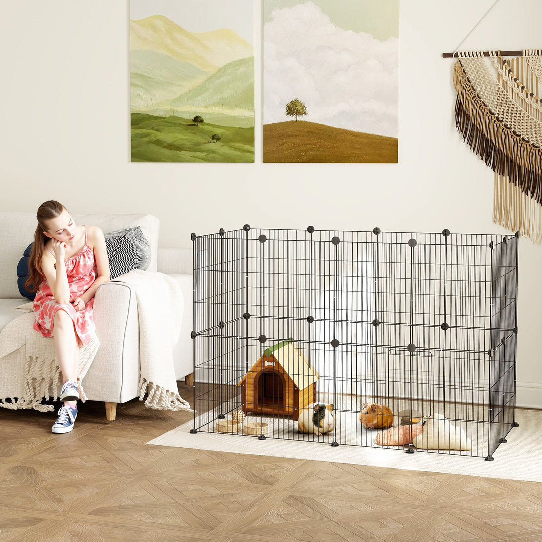 Bur til små dyr, udendørs indhegning, modulært design, 0,72 m², stål, sort