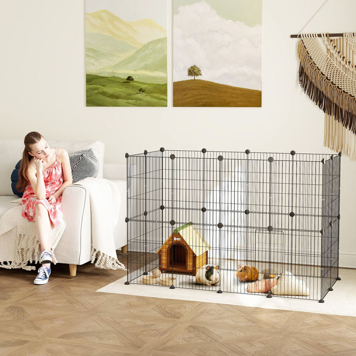 Bur til små dyr, udendørs indhegning, modulært design, 0,72 m², stål, sort