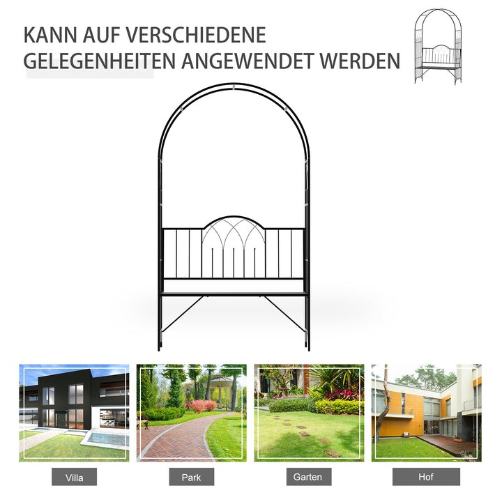 Rosenbue med bænk rosenbænk lysthusbænk filosofbænk espalier espalier havebænk metal sort 115 x 59 x 203 cm