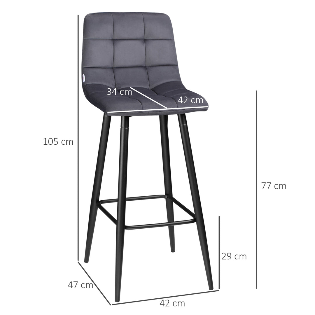 Sæt med 2 barstole med fodstøtte i retrodesign 42 cm x 47 cm x 105 cm grå