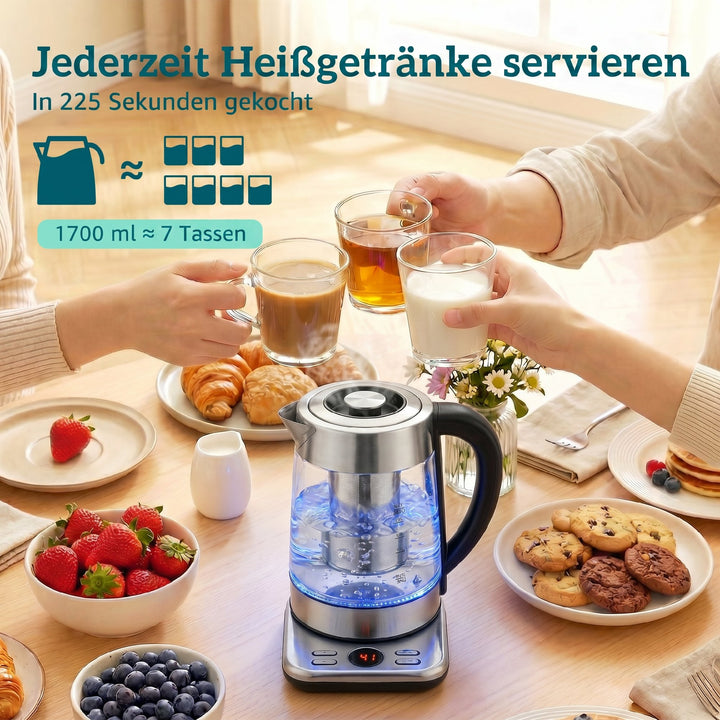 Elkedel, 1,7L hurtigtkogende 2200W elkedel med UK Strix termostat, tesi, varmholdningsfunktion